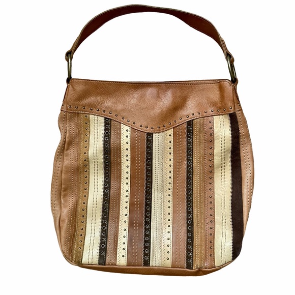 Fossil Handbags - Vtg Fossil Leather Striped Hobo Tote Bag Purse